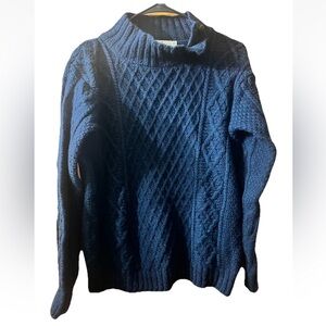 Women Turtleneck Aran Sweater Market Blue S Cable Knit Wool Ireland Fisherman